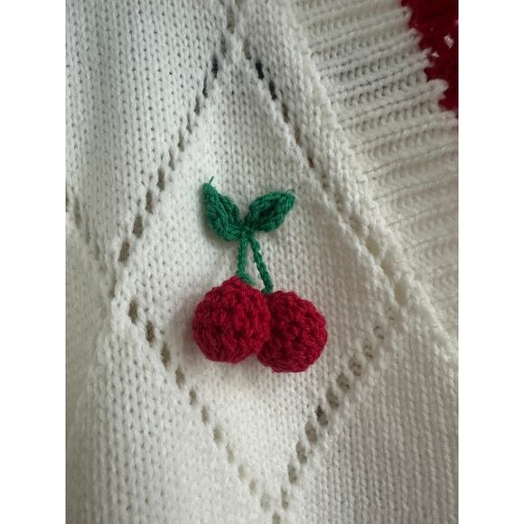 Women's Cherry Embroidered Cream Cardigan L/XL - Picture 5 of 6